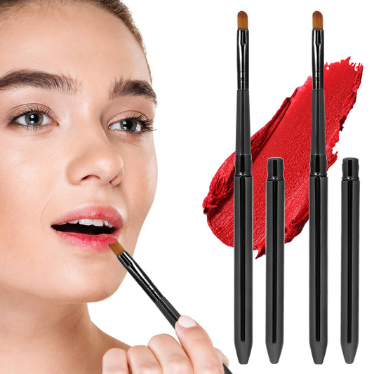 Lip Brush for Lipstick, 2 PCS Lip Brush Applicator Flat for Lipstick Gloss Creams Portable with Cap Mini Lip Gloss Makeup Tool Reusable Travel Makeup Brush for Women Girls (Black)