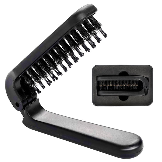 Folding Hair Comb Mini Plastic Hair Comb Collapsable Portable Pocket Brush Boar Bristle Hair Brush Travel Hair Brush for Hair Thick Thin Hair Women Men Restore Shine(Black)