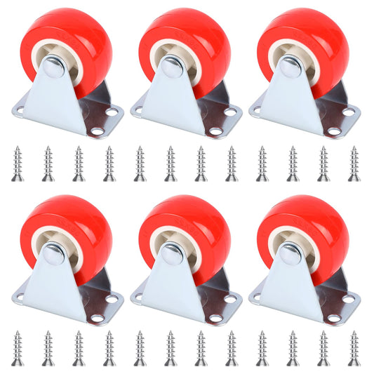 Caster Wheels, 6Pcs 1.5 inch/38mm Dia Heavy Duty Caster Wheels, Rigid No-Swivel Rubber Caster Wheels, Heavy Duty Wheels for Cart, Furniture, Workbench(Contains Screws)