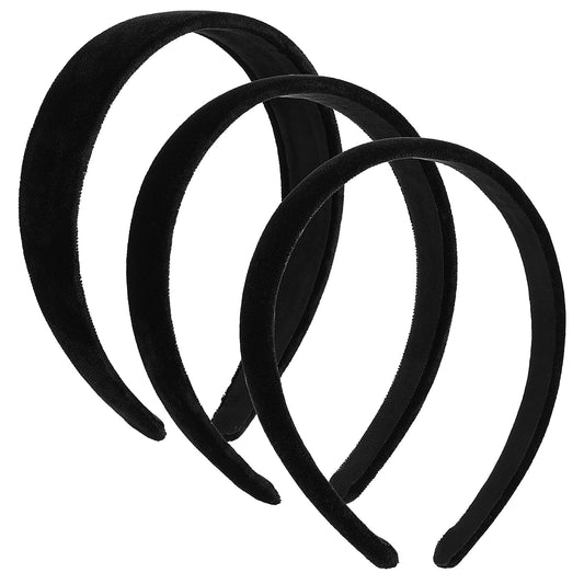 3pcs Black Velvet Padded Headbands for Women, Soft Headbands for Girls, Elastic No Slip Hair Accessories Thick Hoops Hair Accessories for Cosplay Halloween Gifts Fashion Headbands Kit