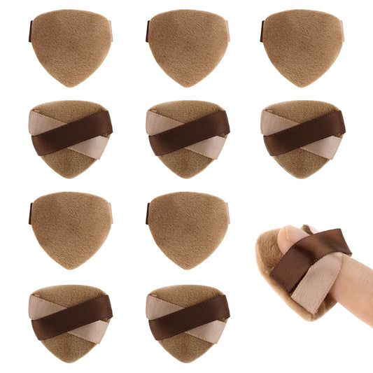 Pack of 10 Triangle Makeup Powder Puff Soft Plush Powder Sponge Face Sponge Brown Powder Puff Washable Reusable Makeup Powder Puff for Loose Powder Foundation Blush