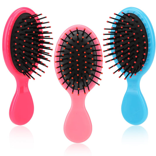 Mini Hair Brush, 3 Pcs Portable Travel Hair Brush Mini Oval Dry Wet Brush Detangler Toddler Hairbrush Scalp Massage Comb for Women Girls Curly Straight Hair, Glide Through Tangles with Ease (3 Colors)