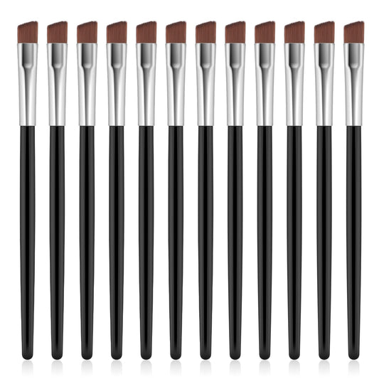 12PCS Angled Eyeliner Eyebrow Brush Set Flat Tapered Eye Shadow Tint Brush Fine Detail Makeup Brush Tool Portable Concealer Brush Professional Soft Cosmetic Blending Brush for Women Beauty Accessories