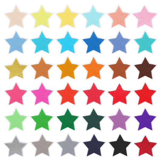 36 Pcs Star Iron On Patches Appliques Star Sew Embroidered Patches Sew on Patches Appliques Embellishments Small Patches Iron On for Crafts Backpack Bags Clothing (Multicolored)