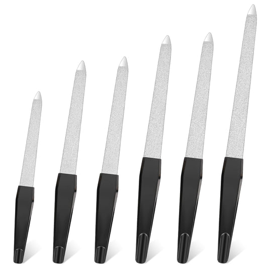 Set of 6 Sword Nail Files 6 Sizes Nail File for Natural Nails Professional Metal Nail File Black Manicure Nail Files Double-Sided Nail File with Non-Slip Handle Fingernails Toenail