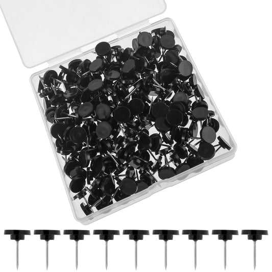 Black Thumb Tacks, 200 Count Flat Push Pins with Plastic Head, Tacks for Wall Picture Hanging Metal Nails Decorative Thumbtacks for Cork Board Wooden Photo Wall and Bulletin Board