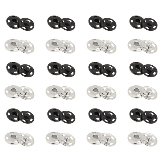 24 Sets Press Studs Snap Fasteners 15mm, Snap Fasteners Sew on Metal Snap Button Black Press Studs Snap Button for Clothes Sewing Craft DIY Supplies (15mm, Black and Silver)