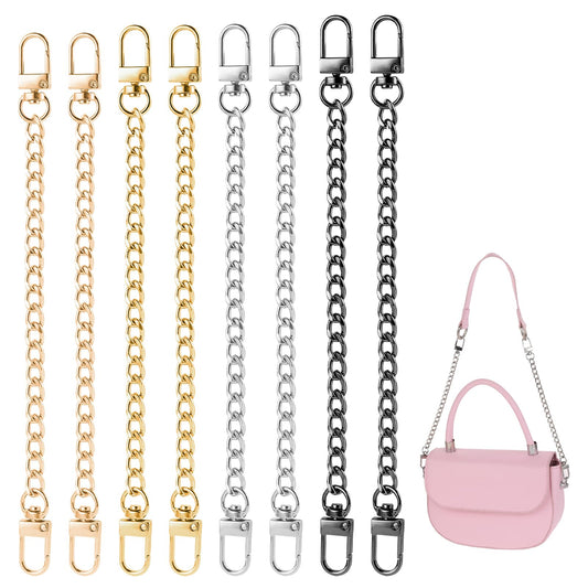 Purse Extender Chain, 8 Pcs Purse Strap Extender, Purse Chain Strap Accessories Metal Bag Strap Replacements for Extending Handbags Crossbody Bags DIY Purse (Champagne Gold, Black, Light Gold, Silver)