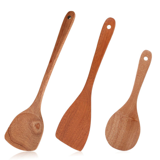 3pcs Wooden Spatulas for Cooking Wooden Turner for Non Stick Cookware Long Handle Flat Frying Spatula Wooden Natural Teak Wood Spatulas for Kitchen Cookware