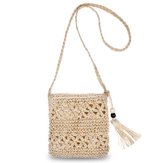 Hariendny Straw Bag Medium,1 PCS Straw Bag for Women, Straw Beach Bag, Summer Straw Shoulder Bag, Casual Shoulder Bag, Vintage Beach Bag with Tassel for Women Travel Vacation