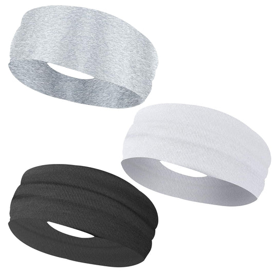 Elastic Sports Headband Women Hair Bands for Women’s Hair Non Slip Hair Cotton Headband Yoga Stretch Headbands Basic Fashion Hair Accessories for Women(White/Black/Grey)