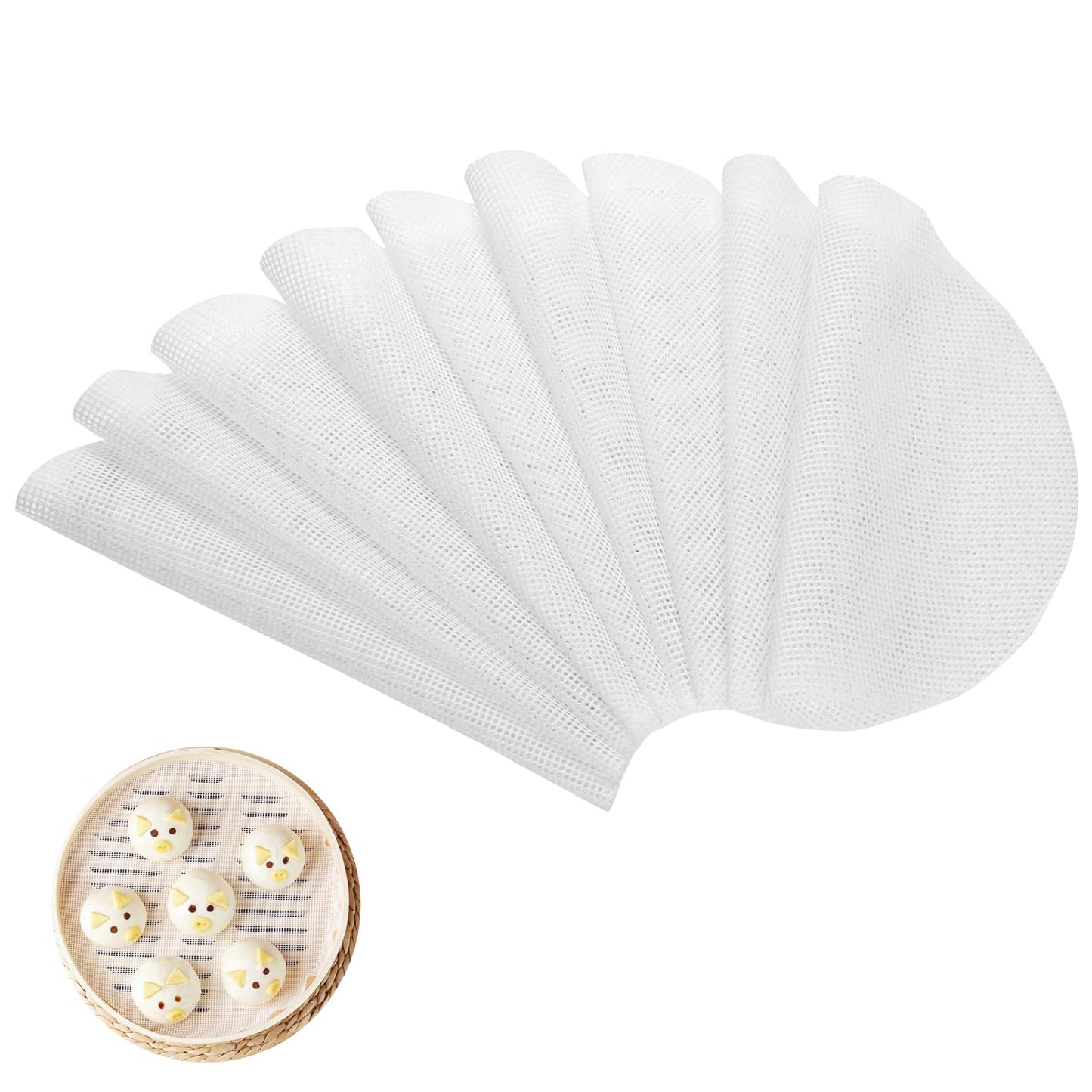 10pcs Non Stick Silicone Steamer Liners Mesh Mat Pad Steamed Buns Dumplings Baking Pastry Dim Sum Mesh Reusable Silicone Steamer Liners Pastry mat,Steamer Liners 10 inch