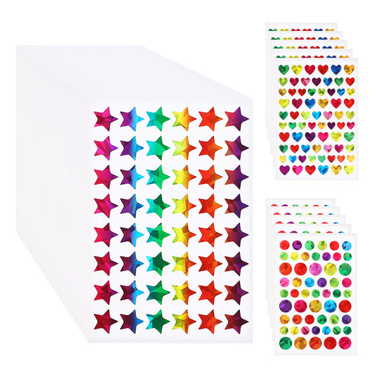 2055 PCS Holographic Star Stickers Rainbow Small Stickers Reward Stickers Colorful Glitter Dot Stickers Foil Heart Stickers Classroom Teacher Supplies for DIY Craft Office Decoration