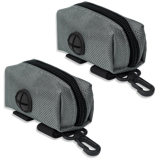 KALIONE 2 Pack Dog Waste Bag Holders, Dog Poop Bag Holder, Dog Poop Bag Dispenser with Zipper, Dog Poop Bags Dispenser for Leashes, Portable Poop Bags Holders with Hook Clip for Walking Running, Grey
