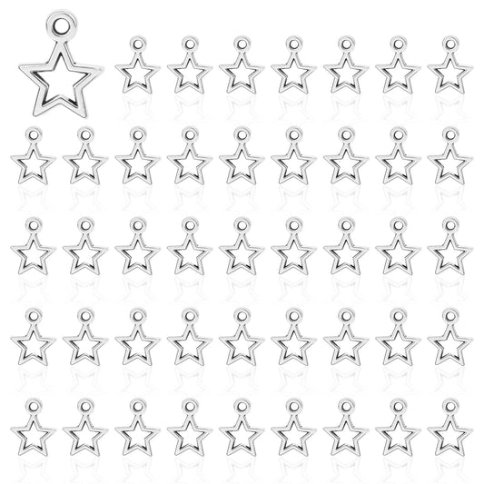 Mozeat Lens 150Pcs Mini Star Shape Charms Metal Star Pendants Flat Star Charms for Jewellery Making Charms Supplies, Silver