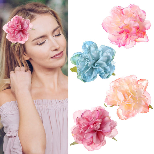 Hawaiian Flower Hair Clips, 4 Pcs Tropical Flower Hair Clips for Women 3.5 Inch Boho Flower Hair Pins Artificial Rose Hair Barrettes for Lady Girls Vacation Beach Party Accessories, 4 Colors