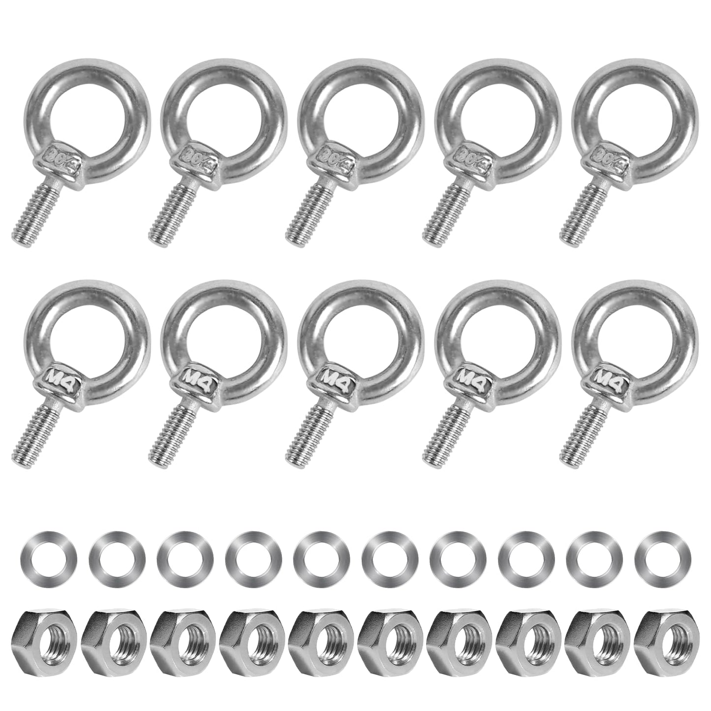 10 Pack M4 Eyebolt with Nut, M4 Screw Eye Bolts with Nuts Stainless Steel Heavy Duty Eye Bolt Male Screw Thread Ring Shoulder Eye Bolts