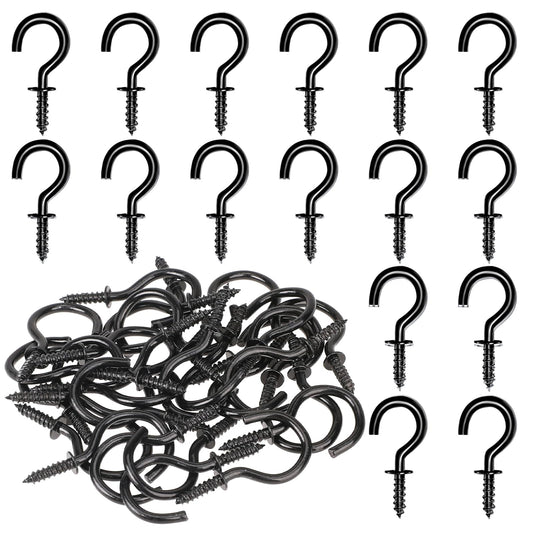 KALIONE 30 pcs Screw-in Hook, Screw Ceiling Hooks Mini Screw for Screws for Wood Screw Hook for Indoor Outdoor Wall Hanging Plant Christmas Light Ceiling Hook Christmas Decoration 1 inch (Black)