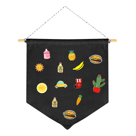 Wall Hanging Brooch Earring Jewelry Storage Display Canvas Pin Wall Display Banner Collection Organizer Holder Wall Mount Canvas Banner for Pin Earring Buttons Patches Badges Jewellry Display(Black)