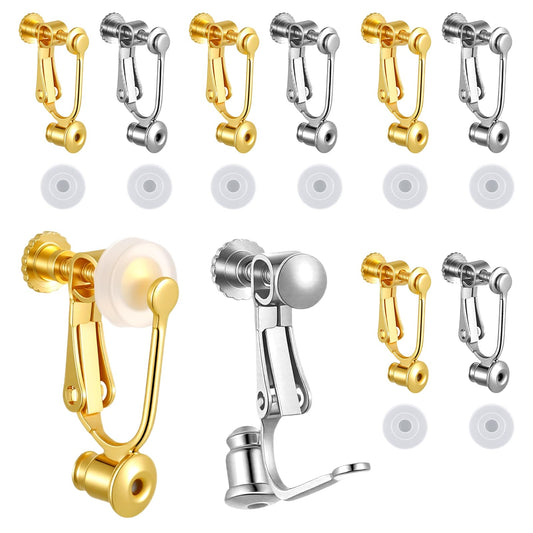 20 PCS Clip on Earrings, Clip on Earring Converters with 30 Silicone Pads, Convert Pierced Earrings to Non Pierced, Silver Gold, Jewelry Making Findings