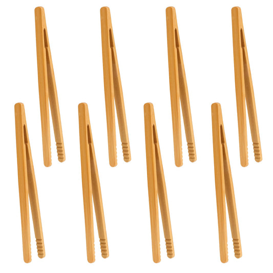 8 Pcs Serving Tongs 7 Inch Wooden Tongs Bamboo Toast Tongs Natural Bamboo Tongs Bamboo Reusable Cooking Tongs for Toast Salad Muffin Kimchi Bread