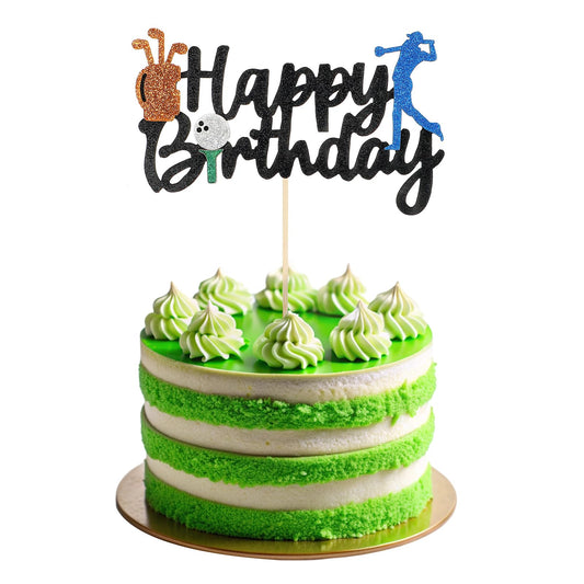 Golf Cake Topper Golf Birthday Party Decorations Happy Birthday Cake Sign Cake Topper for Men Sport Theme Decorations with Golf Ball Player Glitter Party Supplies for Cupcake