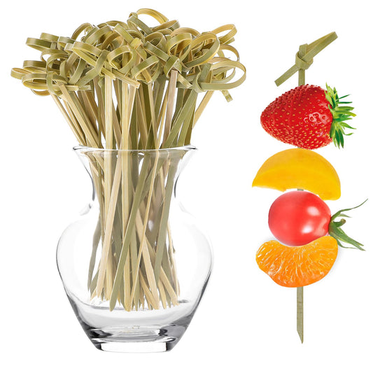 Bamboo Picks, 200 Pcs Cocktail Picks Bamboo Skewers with Looped Knot, 4.7 Inch Long Wooden Fancy Toothpicks for Appetizers Cocktail Party Food Fruit Drinks Barbecue Snacks Dessert Decorations