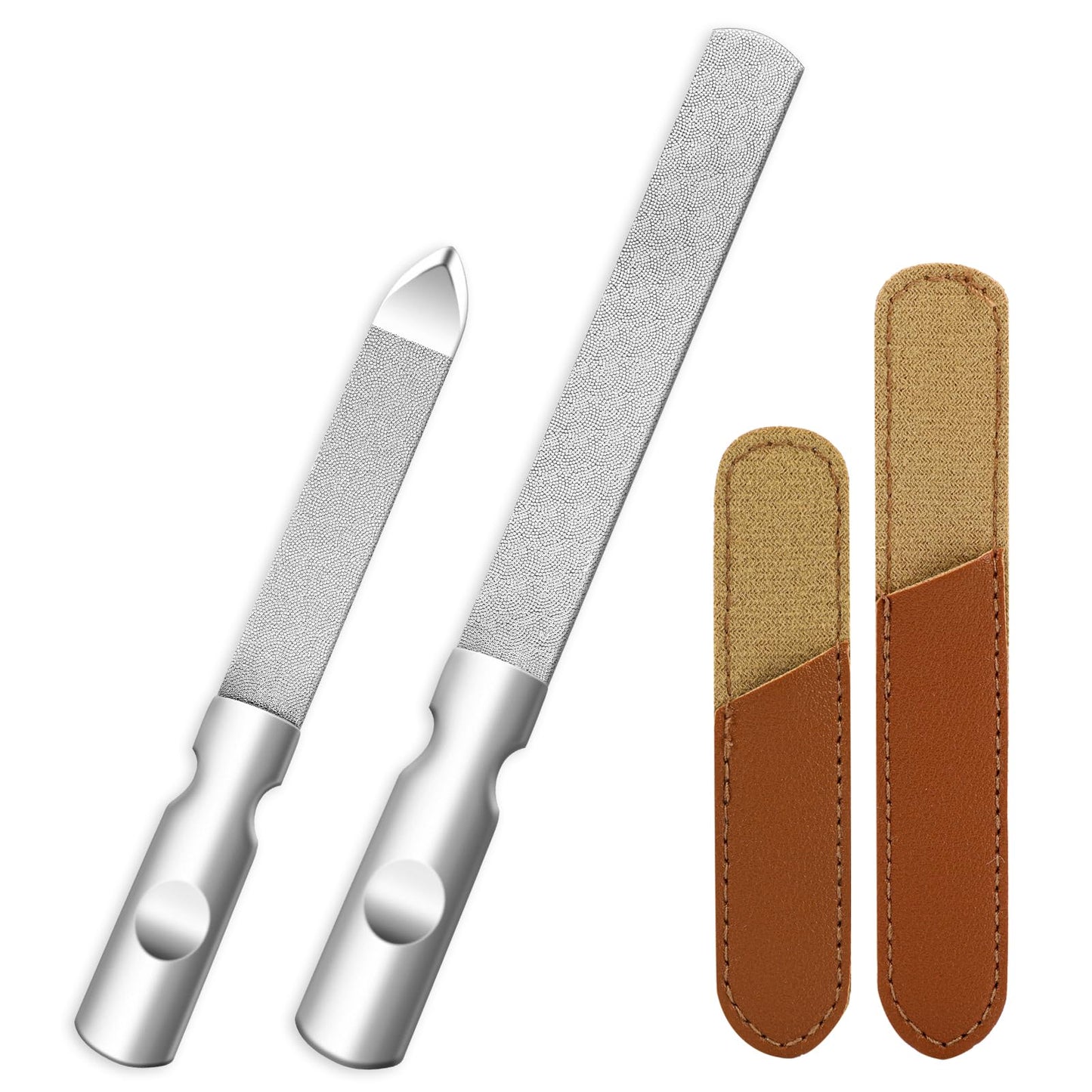 Stainless Steel Nail Files,2 PCS Metal Nail File Kit Double Sided Fingernail Files Heavy Duty Professional Nail File with Non-Slip Handle and Leather Case