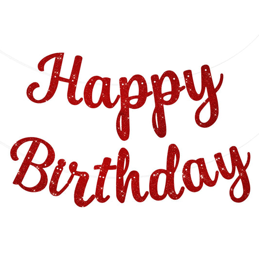 KALIONE Happy Birthday Banner, Pre-Strung Glitter Happy Birthday Backdrop Decorations 10 Feet Happy Birthday Garland Sign with String for Women Girls Birthday Party Decorations(Red)