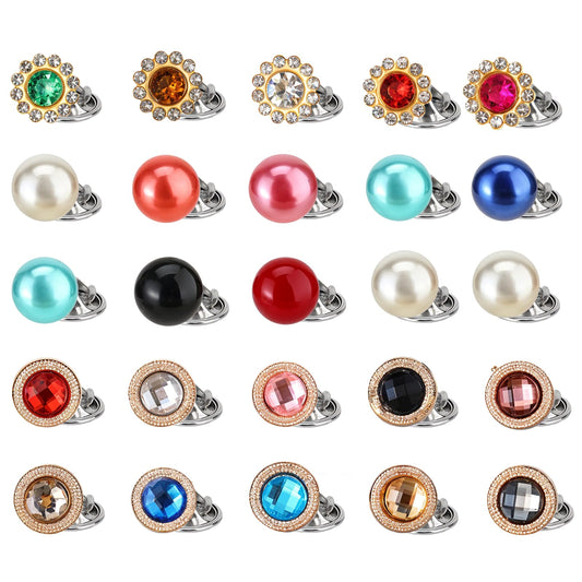 25 Pieces Shirt Brooch Pins for Women Shirt Button Lapel Pins Pearl Flip Button Lapel Pin Safety Brooch Buttons Rhinestone Button Pin for Clothes Dress