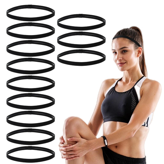 12PCS Elastic Thin Headbands for Women, Workout Headbands Non Slip Silicone Grip Sports Elastic Head Bands Black Skinny Mens Headband Exercise Hair for Football Basketball Soccer Tennis Yoga