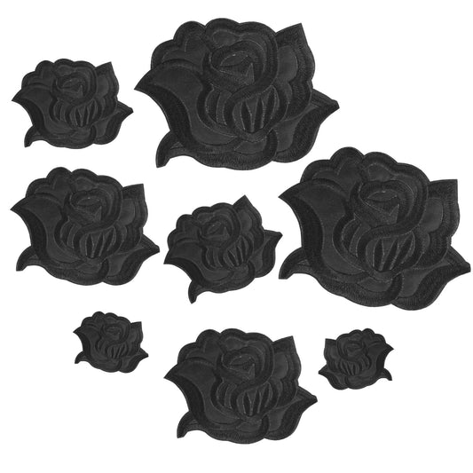 8pcs Black Rose Patches Rose Flower Fabric Repair Patches 4 Size Embroidered Sew or Iron On Patches Cool Black Applique Patches for Jacket Jeans Clothes Hats Shoes Bags