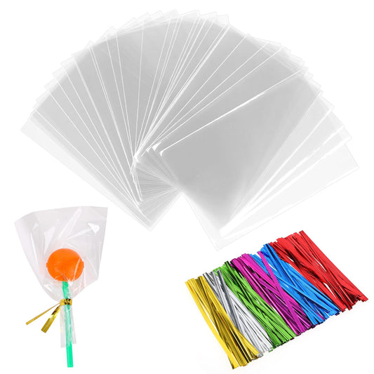 200 PCS Clear Candy Bags Cake Pop Wrappers, Plastic Candy Bags with Ties Cake Pop Packaging, Cake Pop Sticks and Wrappers Small Bags for Cake Candy Parties and Handicrafts?4" X 3"?