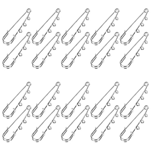 20Pack Safety Pins Brooch Findings, 2 Inch Large Decorative Safety Pins Heavy Duty Metal Pins Fasteners with 3 Loops for Kilt Knitted Fabric Clothes Blankets Sewing Jewelry Making Arts DIY Crafts
