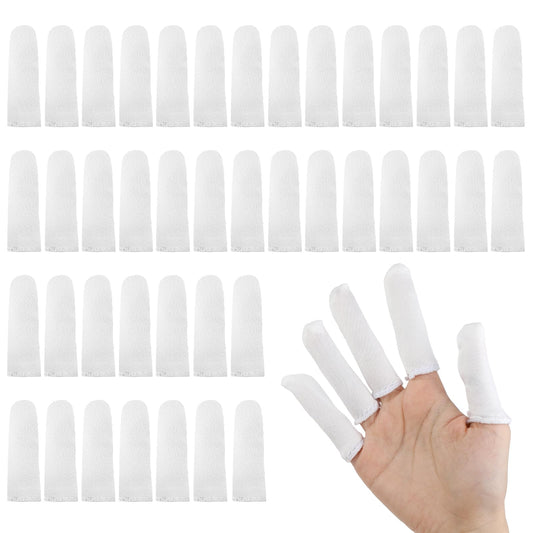 100 Pieces Cotton Finger Cots, Cloth Finger Sleeves with Elastic Rings Toe Sleeves Fingertips Protective Cover Thumb Protector Finger Tips Protector Comfortable and Breathable, Moisture Wicking