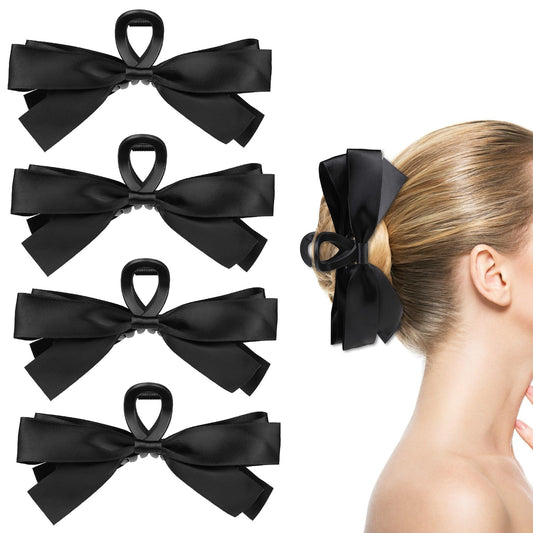 4pcs Bow Hair Claw Clips for Women Girls Big Bowknot Hair Claw Clips Barrettes for Thick Thin Hair Black Nonslip Bow Hair Clip Black Nonslip Bow Hair Clip