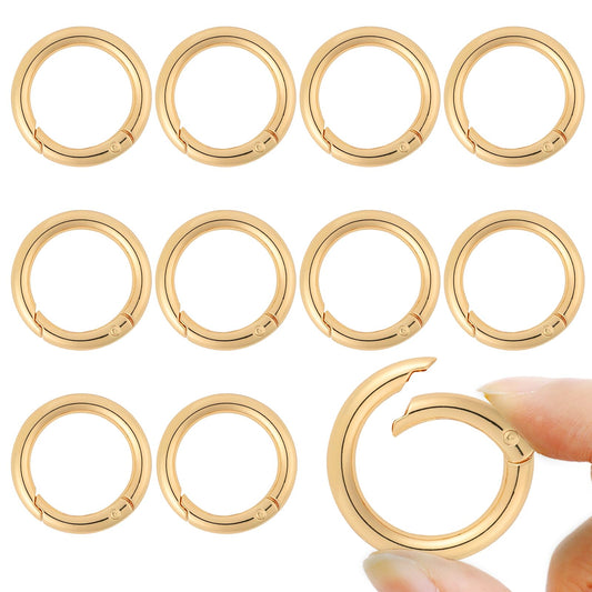 10Pcs O Ring Buckle, 1 inch Round Spring O Rings Clip Snap Hooks, Metal Gold Key Rings Zipper Clip, Spring Zipper Clips Anti Theft, Snap for Keyrings Buckle, Buckle Snap Hook Spring O Rings