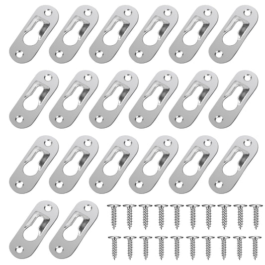 Pack of 20 Keyhole Hangers, Metal Lens Head Fittings, Keyhole Clasps with 40 Screws Fixings for Picture Frames, Hanging Hooks, Wall Hooks for Hanging Picture Frames Mirror (Silver)