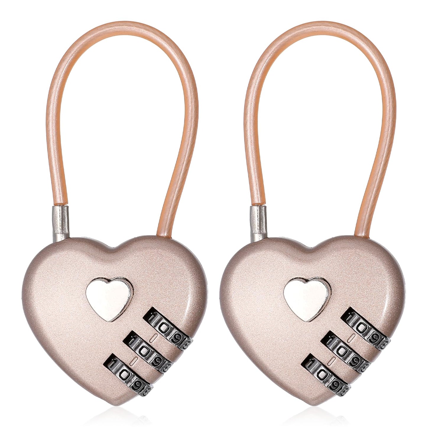 2 Pack Cable Locks with Combination Pad Locks with Code 3 Digit Heart Shaped Padlock for Gym Locker Luggage Suitcase Backpack Cabinet Toolbox Outdoor Fence Gate, Travel Safe