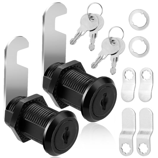 2 Pack Letterbox Lock, Black Cam Lock, Mailbox Drawer Cabinet Locks Cam Locks with 4 Keys, Different Lock Plates, RV Storage Lever Locks Replacement for File Cabinet Doors