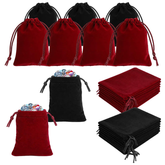 20 Pcs Velvet Drawstring Pouches, 3x4 inches Small Velvet Cloth Gift Bags, Advent Calendar Bags, Drawstring Dice Bag for Jewelry Candy Chritmas Gift Wedding Party (Black, Wine Red)