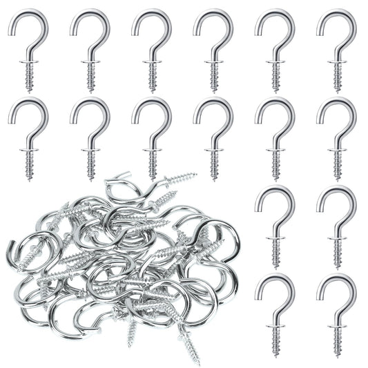 KALIONE 30 pcs Screw-in Hook, Screw Ceiling Hooks Mini Screw for Screws for Wood Screw Hook for Indoor Outdoor Wall Hanging Plant Christmas Light Ceiling Hook Christmas Decoration 1 inch (Silver)