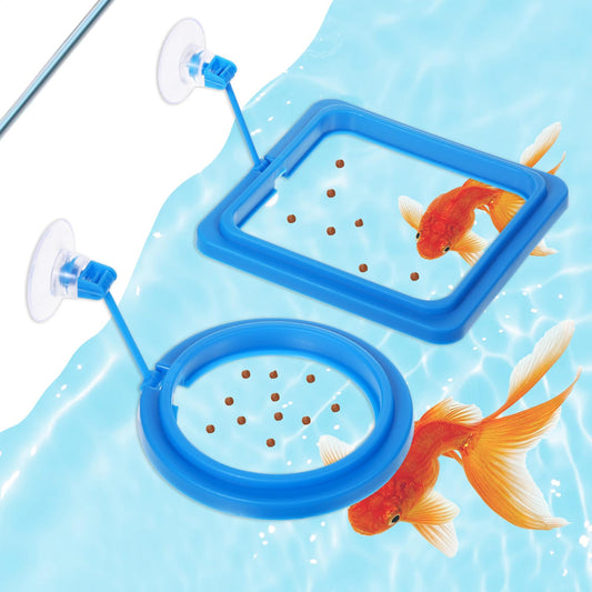 2 Pcs Fish Feeding Rings with Suction Cup Aquarium Feeding Ring Fish Floating Food Feeders, Square & Circle, Small Fishes Feeder Ring, Blue