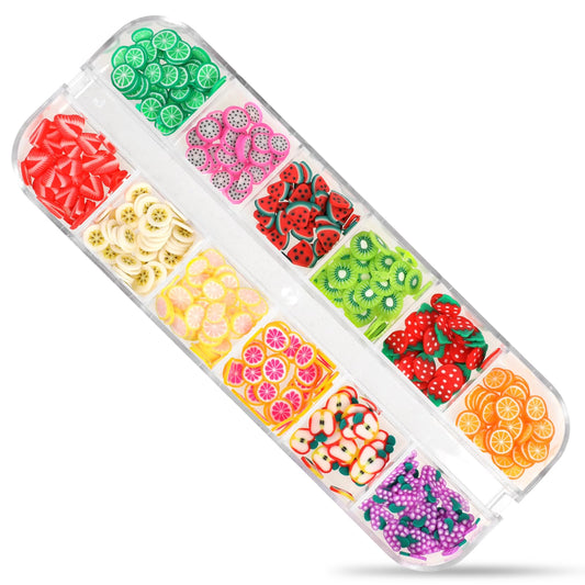 12 Grids Fruit Nail Charms Summer Nail Charms Resin Fruit Slices Charms for Nails Decor 3D Nail Art Slices Strawberries Fruit Nail Stickers Soft Pottery Slices Flakes Nail Charms DIY Nail Art Decor