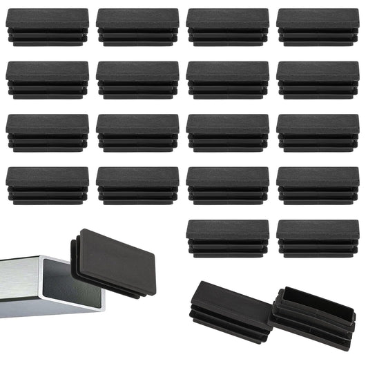 20 Pack 1" X 2" Rectangle End Caps Black Rectangle Plastic Plugs Tubing End Cap Chair Leg Caps for Pipe Tubing Chair Leg
