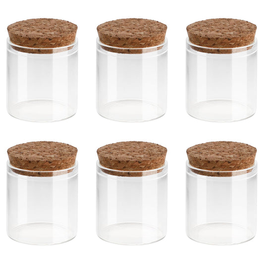 KALIONE 50 ML Mini Glass Jars Small Glass Bottles with Cork, Small Glass Jars Wish Bottles Tiny Clear Mini Jars for Wedding Decoration Wedding Favors DIY Craft(6 Packs)