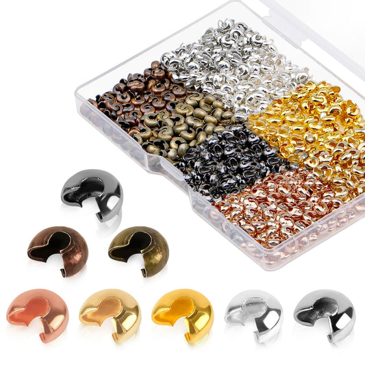 Crimp Beads for Jewelry Making, 800 Pieces Open Half Round Crimp Bead Knot Covers Copper Bead Stopper Small Bead Caps for DIY Bracelet Earring Necklace Crafts (4mm, 8 Color)