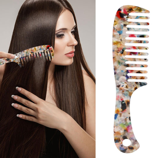 KALIONE Wide Tooth Comb, Large Tooth Comb, Cellulose French Design Hair Comb, Shower Comb, Wide Tooth Comb for Wet Hair Wavy Hair Long or Short Hair, Wide Tooth Hair Detangler Comb for Women Girls Men