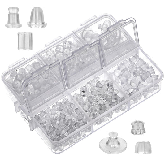 KALIONE 550 Pcs Earring Backs for Studs, 6 Styles Clear Earrings Safety Back Rubber Earring Backs Soft Clear Rubber Earring Stopper Backs Ear Backings Replacement Backs for Earring