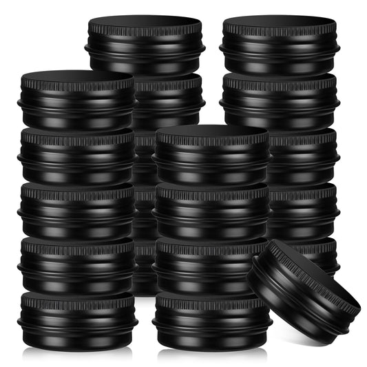 20pcs 15ml Aluminum Tin Cans, 0.5 Ounce Black Round Aluminum Tin Cans Cosmetic Containers with Screw Cap Lid Leak Proof Jars Containers Screw Lids for Cosmetic,Lip Balm,Salves,Balms Or Candles Making
